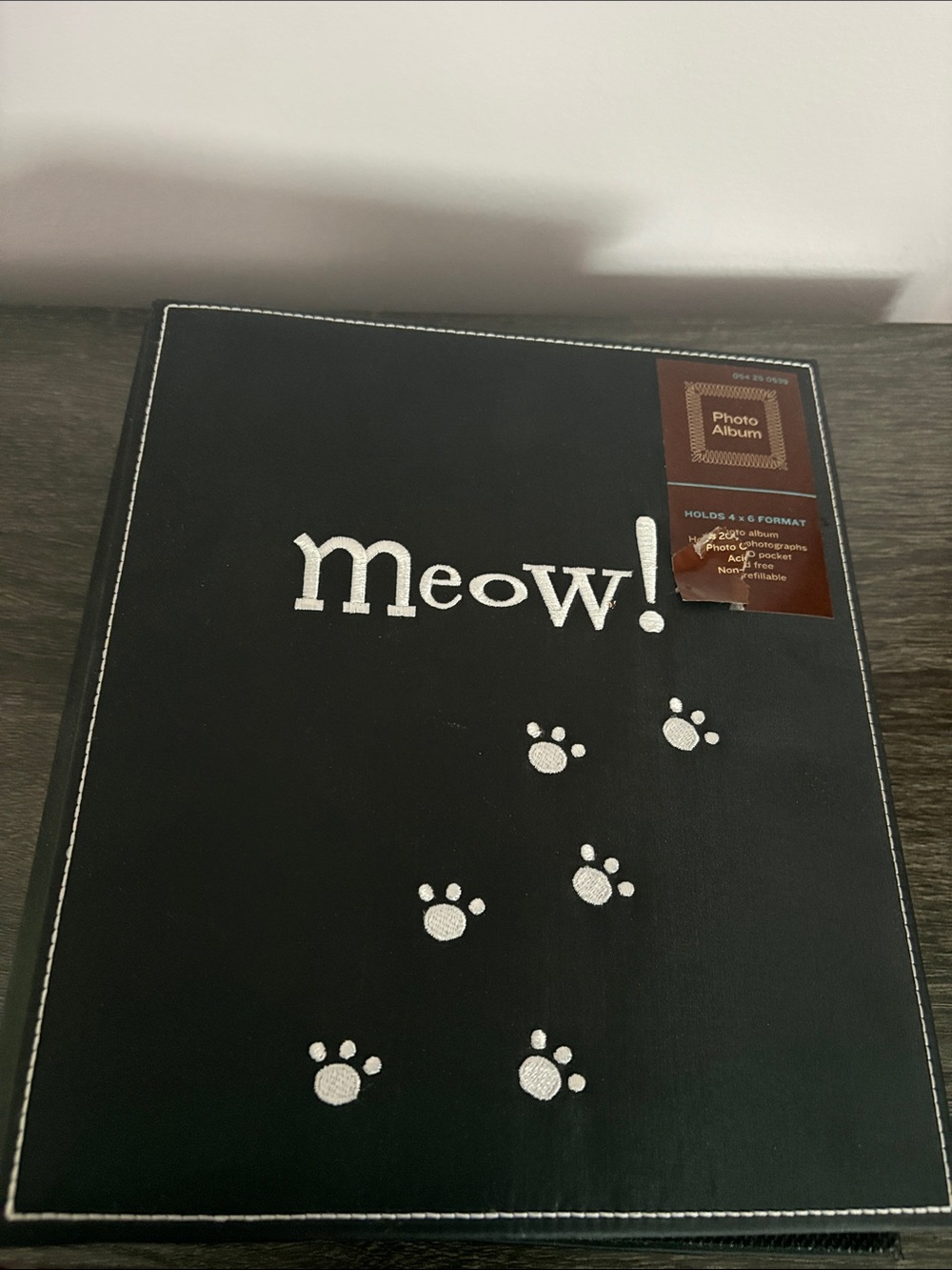 Meow! Black Cat Photo Album with Paw Print Design